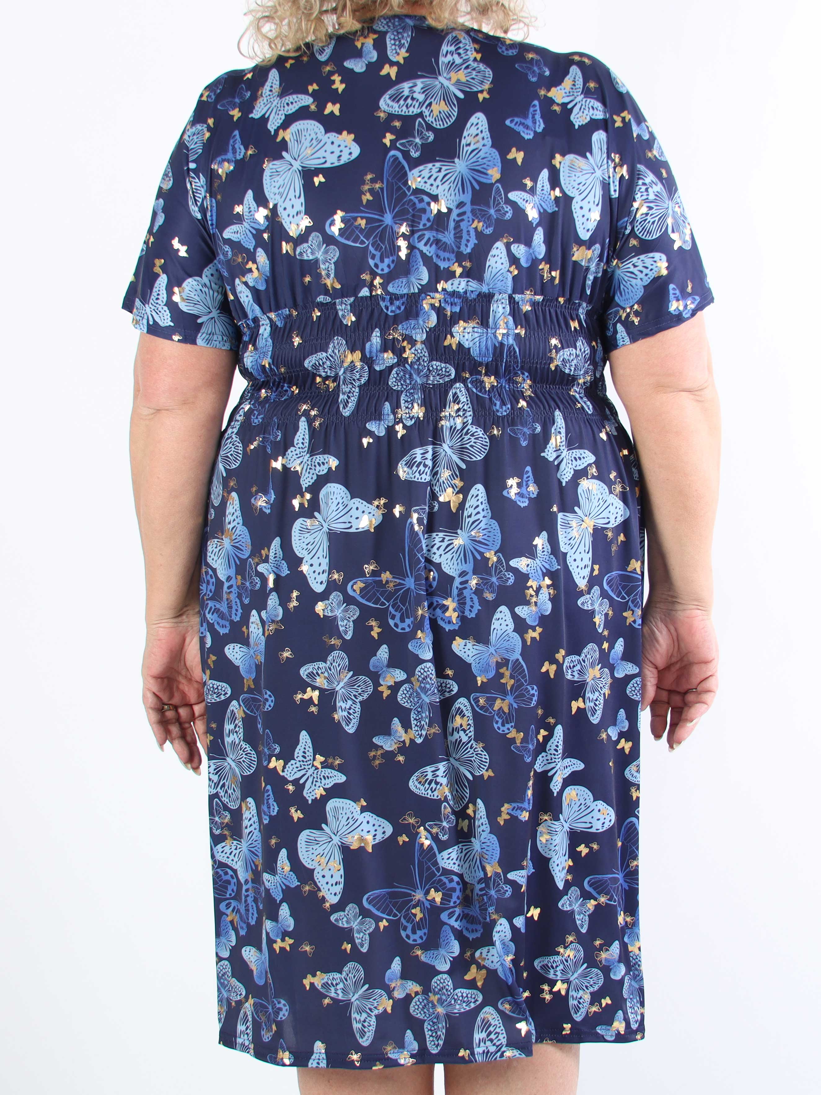 Pams Butterfly Midi S/S - Elastisk plus size kjole med sommerfugleprint